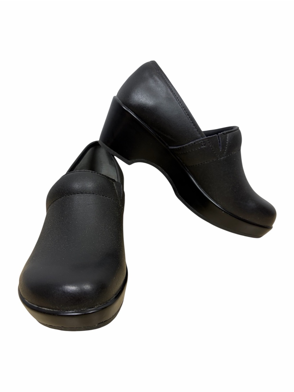 JBU by Jambu Black Leather Wedge Clogs Shoes Size 6.5